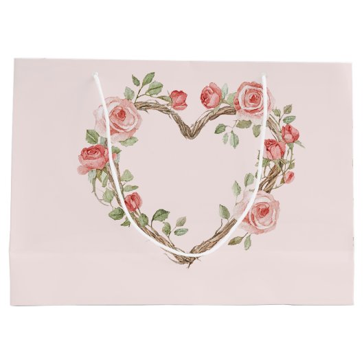 Roze Romantische Rode Roos Bloemhartige Trouw Groot Cadeauzakje (Achterkant)