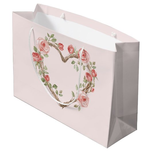 Roze Romantische Rode Roos Bloemhartige Trouw Groot Cadeauzakje (Achterkant Gekanteld)