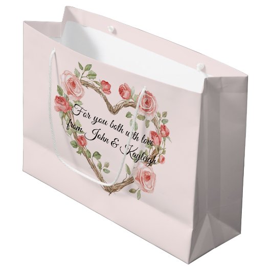 Roze Romantische Rode Roos Bloemhartige Trouw Groot Cadeauzakje (Voorkant Gekanteld)