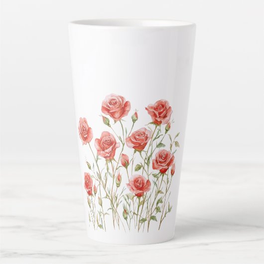 Roze Romantische Rode Rozen Bruiloft Feest Latte Mok (Voorkant)