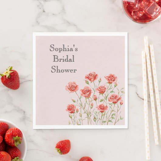 Roze romantische rode rozen bruiloftsdouche servet (Insitu)