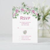 Roze romantische Rozen bruiloft RSVP Kaartje (Staand voorkant)