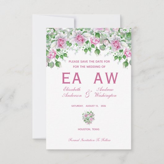 Roze romantische Rozen bruiloft Save The Date (Voorkant)