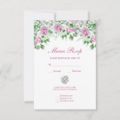 Roze Romantische Rozen Bruiloftsmenu RSVP Kaartje (Voorkant)