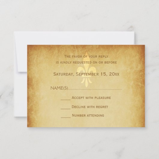  roze romantische rozen Frans goud fleurdelis RSVP Kaartje (Achterkant)