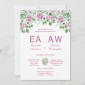 Roze Romantische Rozen Huwelijksrepetitie Diner Kaart (Voorkant)