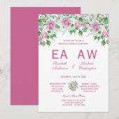 Roze Romantische Rozen Huwelijksrepetitie Diner Kaart (Voorkant / Achterkant)