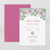 Roze Romantische Rozen Trouwmenu RSVP Kaartje (Voorkant / Achterkant)