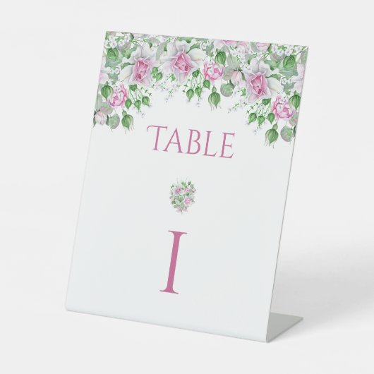 Roze Romantische Rozen Trouwtafel Nummer Reclamebord Met Voetstuk (Voorkant)