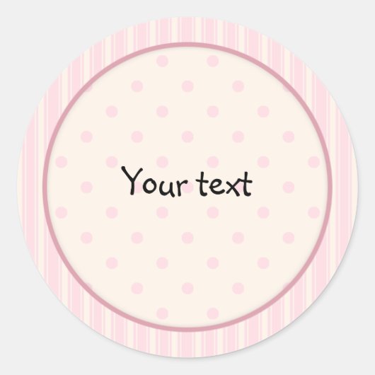 Roze romantische stippen en strepen design ronde sticker (Voorkant)