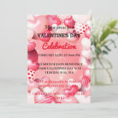 Roze Romantische Valentijnsdag Love Party harten Kaart (Staand voorkant)