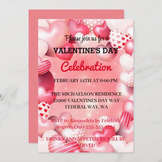 Roze Romantische Valentijnsdag Love Party harten Kaart (Voorkant / Achterkant)