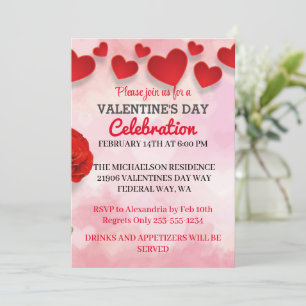 Roze Romantische Valentijnsdag Love Party Invitati Kaart