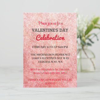 Roze Romantische Valentijnsdag Love Party Invitati Kaart