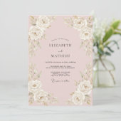 Roze Romantische Vintage Trouw Kaart (Staand voorkant)