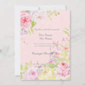 Roze Romantische Waterverf Rozen bruiloft Kaart (Voorkant)