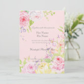 Roze Romantische Waterverf Rozen bruiloft Kaart (Staand voorkant)