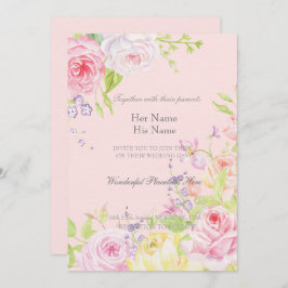 Roze Romantische Waterverf Rozen bruiloft Kaart