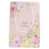 Roze Romantische Waterverf Rozen bruiloft Medium Cadeauzakje (Achterkant)