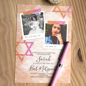 Roze, romige Oranje vleermuis Mitzvah Sparkle Star Kaart