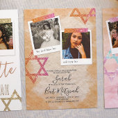 Roze, romige Oranje vleermuis Mitzvah Sparkle Star Kaart