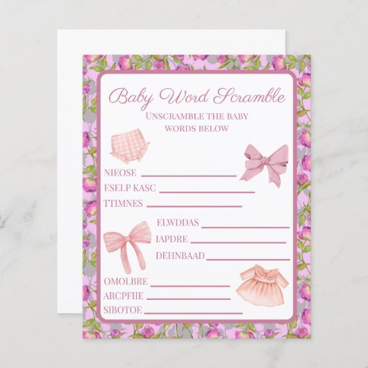 Roze rommel Baby shower Word Scramble (Voorkant / Achterkant)