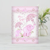 Roze rommel olifant Baby shower Girl Kaart (Staand voorkant)