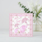 Roze rommelachtige olifant Baby shower meisje 2 Kaart (Staand voorkant)