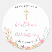 Roze ronde doop sticker (Voorkant)