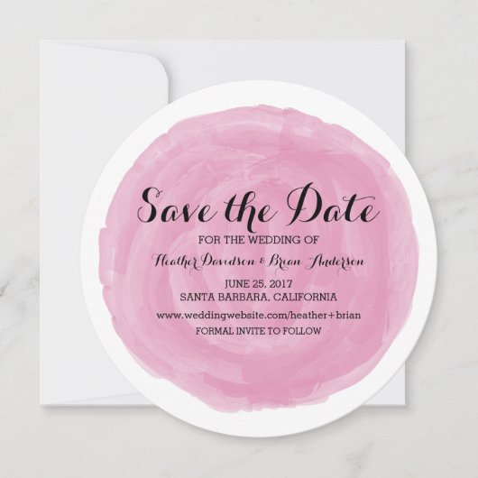 Roze Ronde Waterverf Save the Date Uitnodigen (Voorkant)