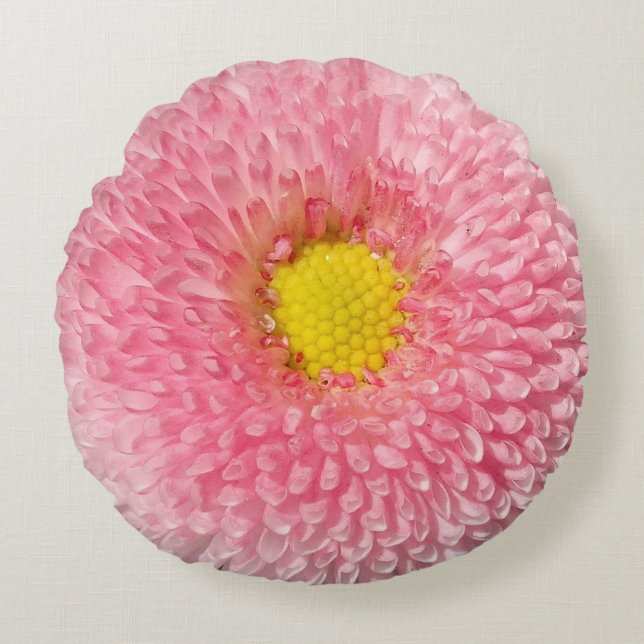Roze ronde zitkussen van de Daisy-florale schoonhe Rond Kussen (Voorkant)