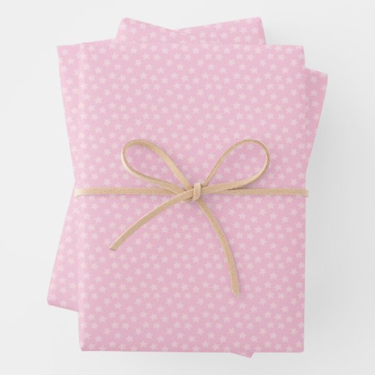 Roze Rondgestrooide Sterren Inpakpapier Vel (In situ)