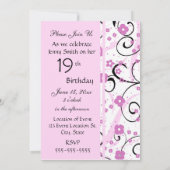 Roze rondjes 19e Birthday Party Invitation Card Kaart (Achterkant)