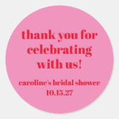 Roze Rood Aangepaste Trouwfeest Bedankt Ronde Sticker (Voorkant)