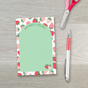 Roze Rood Aardbei Patroon Groene Boog Naam Toevoeg Post-it® Notes