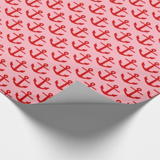 Roze, rood anker patroon cadeaupapier (Hoek)