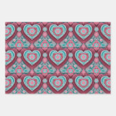 Roze Rood & Aqua Valentijnsdag Hart Mandala Inpakpapier Vel (Voorkant 3)