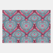 Roze Rood & Aqua Valentijnsdag Hart Mandala Inpakpapier Vel (Voorkant)
