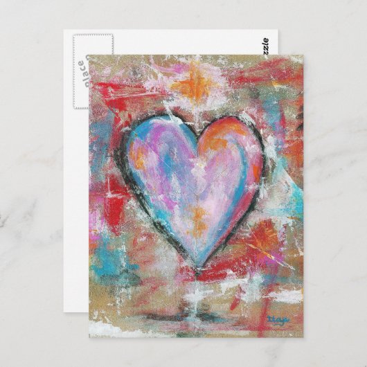 Roze rood blauw, Abstract kunstschilderij zonder h Briefkaart (Voorkant / Achterkant)