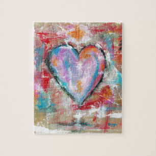 Roze rood blauw, Abstract kunstschilderij zonder h Legpuzzel