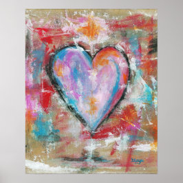 Roze rood blauw, Abstract kunstschilderij zonder h Poster