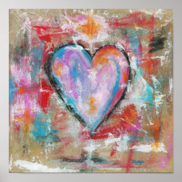 Roze rood blauw, Abstract kunstschilderij zonder h Poster