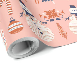 Roze Rood Blauw Illustratief Modern Kerstmis Cadeaupapier