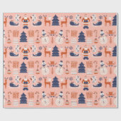 Roze Rood Blauw Illustratieve Stijl in Kerstmis Cadeaupapier (Vlak)