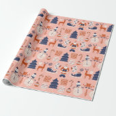 Roze Rood Blauw Illustratieve Stijl in Kerstmis Cadeaupapier (Uitgerold)