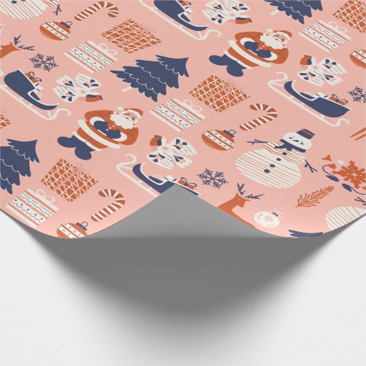 Roze Rood Blauw Illustratieve Stijl in Kerstmis Cadeaupapier (Hoek)