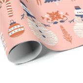 Roze Rood Blauw Illustratieve Stijl in Kerstmis Cadeaupapier (Rol Hoek)