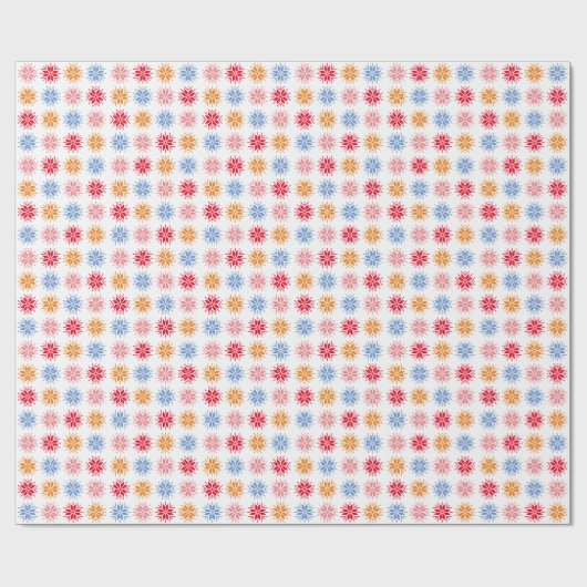 Roze Rood Blauw Sinaasappel Pixel Sneeuwvlokpatroo Cadeaupapier (Vlak)