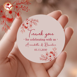 Roze Rood Bloem Bruiloft Dank Je Ronde Sticker