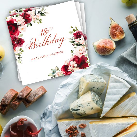 Roze Rood Bloemen 18e Verjaardag Custom Cocktail Servet